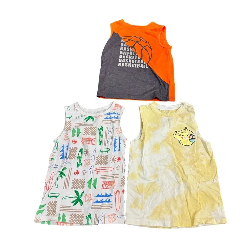 Boys Tank Top Lot Size 5T Athletic Works Cat Jack Pokemon Summer‎ Bundle